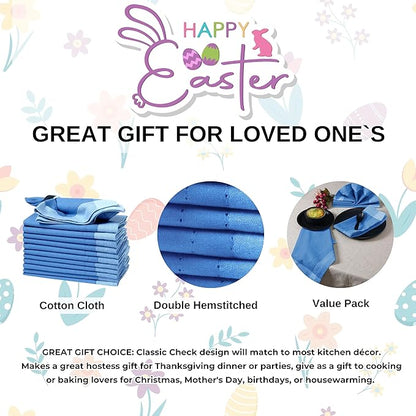 Bedding Craft Cotton Cloth Dinner Napkins Set of 12 – 20x20 Teal Blue Multi Double Hemstitched – Machine Washable Wedding & Party Fabric Table Napkins