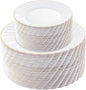 U-QE 100 Pieces Gold Plastic Plates - Premium White Plastic Plates for Party, Wedding and Daily Use Including 50PCS 9 '' Plastic Dinner Plates & 50PCS 6.5 '' Plastic Dessert Plates