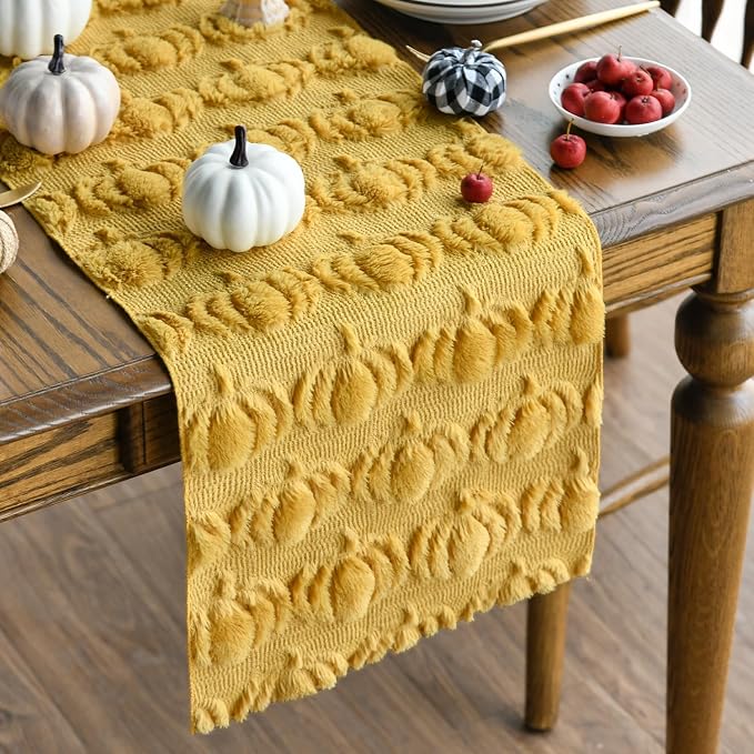 Artoid Mode Ginger Soft Faux Fur Pumpkins Fall Table Runner 13x72 Inch | by ArtoidMode