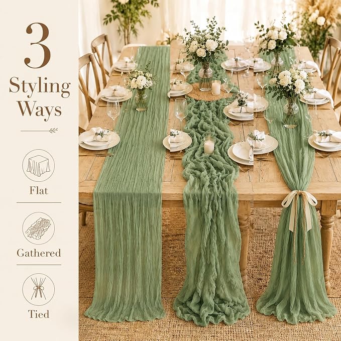 10 Pack Sage Green Table Runner 10FT Gauze Cheesecloth Table Runner | 21x120 - Image 4