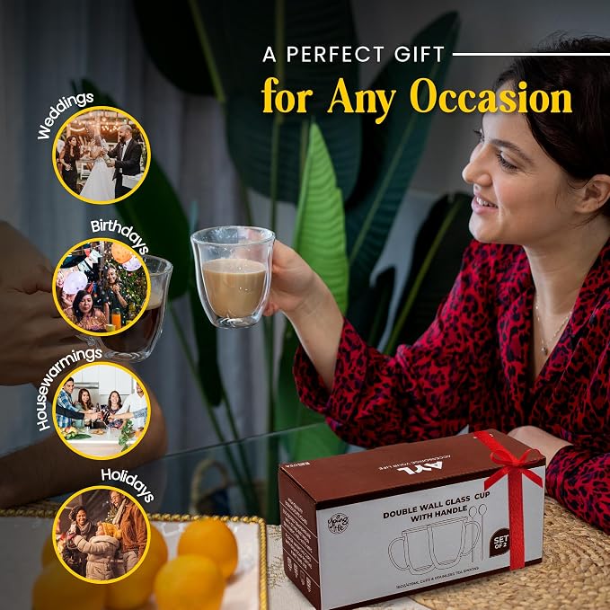 AYL Double Wall Clear Glass Coffee Mugs - 16 oz Insulated Clear Latte Mugs - Image 7