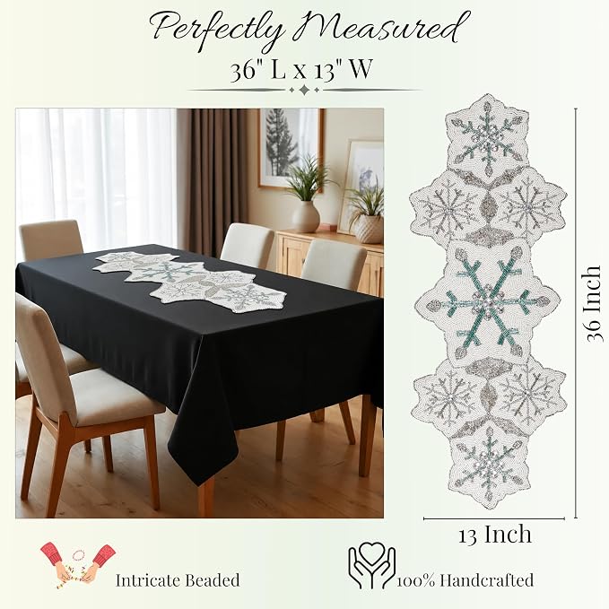 ALPHA Living HOME 36-Inch Beaded Table Runner, Glitz Decorative Runner - Image 4