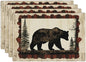 Bear Placemats Set of 4, Farmhouse Cabin Place Mats, Country Rustic Wild Animal Waterproof Washable Table Mats for Home Party Indoor Kitchen Dining Table Decoration 12x18 Inch
