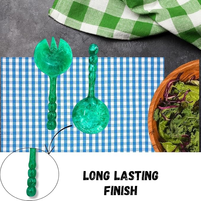 SS Craft Premium Green Resin Salad Serving Spoon Set 2 Pcs Handcrafted Serving - Image 4