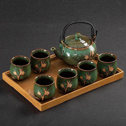 KEYDUACU Japanese Tea Set, Kiln-Formed Ceramic Tea Set, Plum Blossom Embossed - Image 2