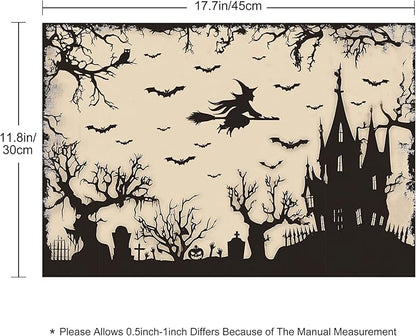 Halloween Witch Castle Placemats Set of 4 Washable Table Place Mats for Dining Kitchen Party Decor