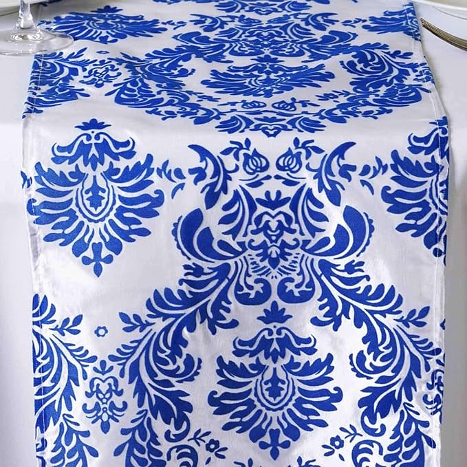 Efavormart 5PCS of Royal Blue Damask Flocking Premium Table Top Runner - Image 2