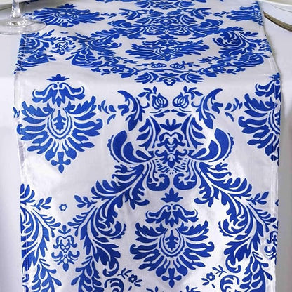 Efavormart 5PCS of Royal Blue Damask Flocking Premium Table Top Runner - Image 2