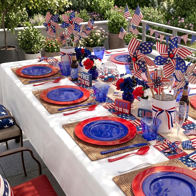 KIRE 150PCS 4th of July Plates & Red White Blue Disposable Plastic Silverware - Image 9