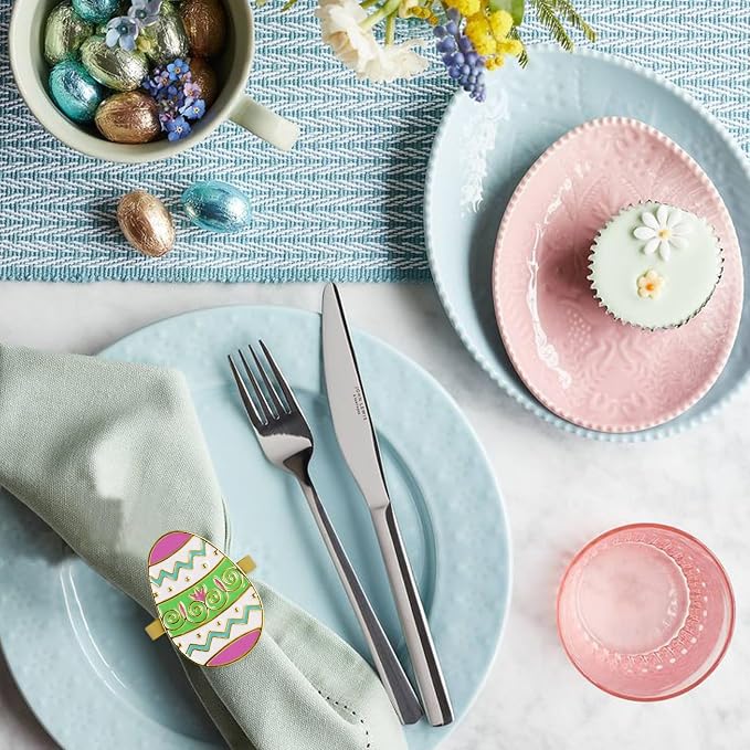 Easter Eggs Napkin Rings Set of 6, Alloy Napkin Holder Ring - Image 3