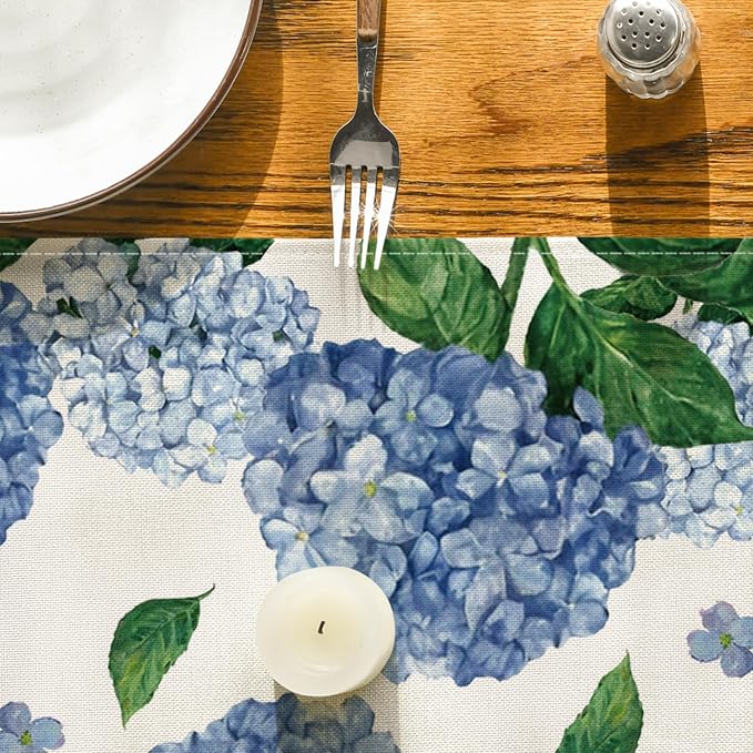 Artoid Mode Watercolor Hydrangea Table Runner, Spring Summer Seasonal Kitchen - Image 7