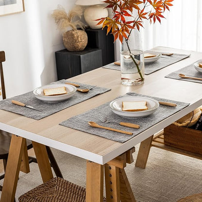 Kevin Textile Burlap Linen Placemats Set of 6 Heat Resistant Dining Table Place Mats Washable Kitchen Table Mats for Dinning Party Holiday Indoor Outdoor, 13 x19 inches, Light Grey