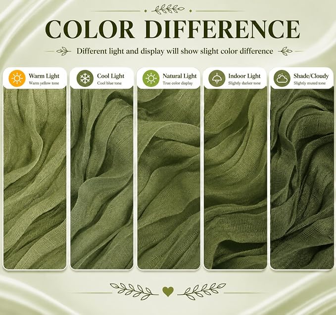 12 Pack Olive Green Cheesecloth Table Runner 17x108 Inch Boho Rustic Semi Sheer - Image 6