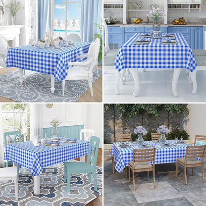 misaya Rectangle Waterproof Vinyl Table Cloth, Buffalo Flannel Backed Tablecloth, Wipeable Plastic Table Cover for Seaside, Picnic, Outdoor (60" x 84", White and Blue)