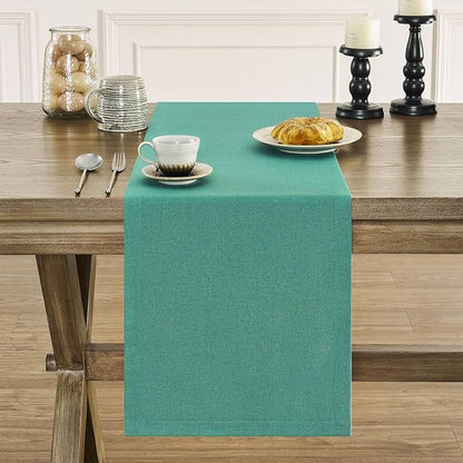 Basic Linen Style Table Runner, 14x48 Inch Teal | Mitered Corner Design - Image 2
