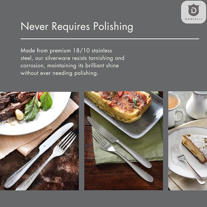 Hammered Silverware Set | Premium 18/10 Stainless Steel Flatware Service - Image 9