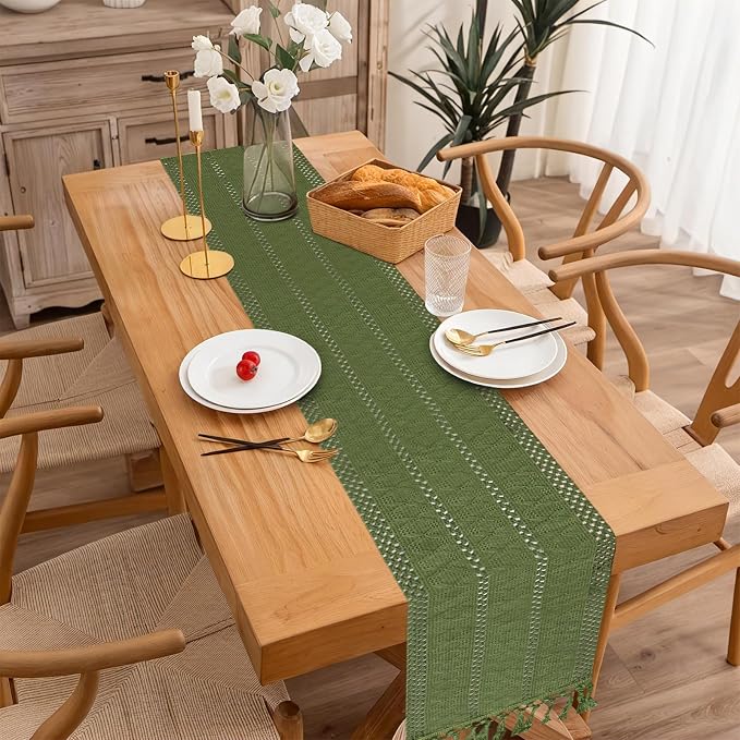 Sage Green Boho Table Runner for Home Decor 72 Inches Long - Image 2
