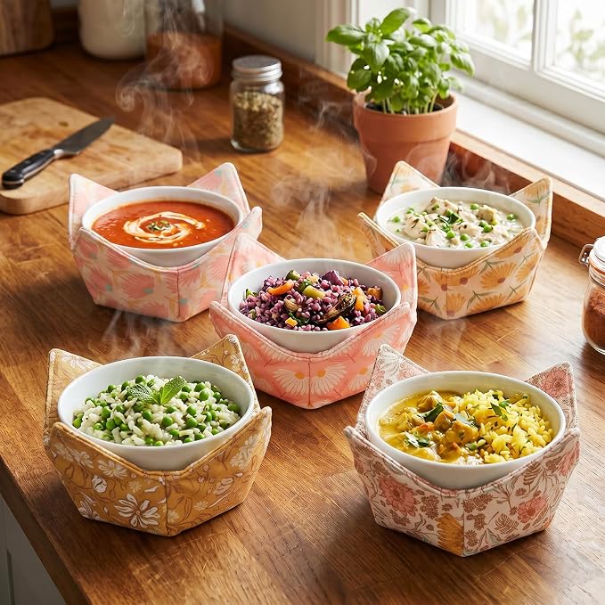 Cotton Microwavable Bowl Cozy, Microwave-Safe Hot Bowl Holders, Soup Bowl Cozy - Image 6