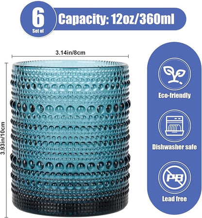 ZMOWIPDL Drinking Glasses Set of 6, 12oz Blue Hobnail Glass Cups | Vintage - Image 2