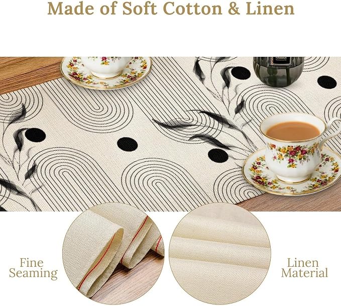 YCness Boho Mid Century Modern Table Runner Black White Dining Table Decor - Image 6