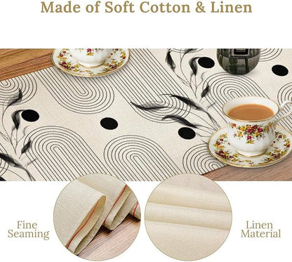 YCness Boho Mid Century Modern Table Runner Black White Dining Table Decor - Image 6