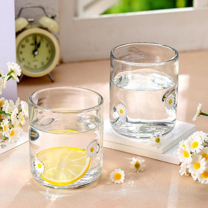 SiliFine 2 Pcs Daisy Icon Juice Glasses - 14oz White Flower Stemless Wine - Image 3