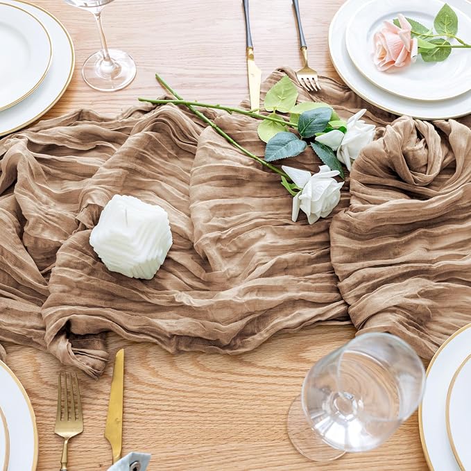 Cheesecloth Table Runner Nude Brown 10FT Boho Gauze, 4 Pack | 120 Inch Cheese - Image 5