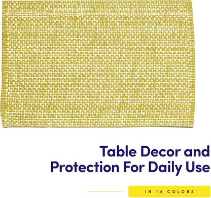 Sweet Home Collection 100% Cotton Placemats for Dining Room Rectangle Two Tone Woven Fabric 13" x 19" Soft Durable Table Mat Set, Set of 6, Gold