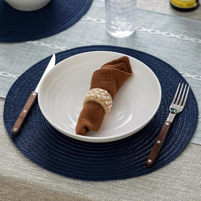 Round Placemats Set of 4 Woven Placemats Washable Braided Table Mats for Dining Table Heat Resistant Non-Slip Circle Place Mats(Navy Blue)
