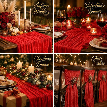 10 Pack Red Table Runner 10FT Gauze Cheesecloth Table Runner | 21x120 Inch Boho - Image 5