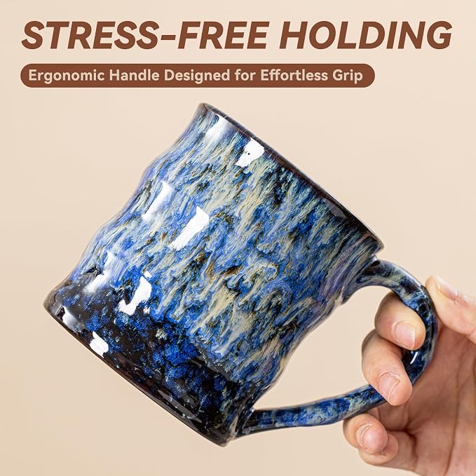 Unique Reactive Glaze Ceramic Coffee Mug - 15 oz Large Coffee Cup - Image 7