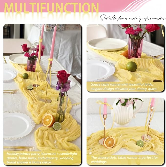 8 Pack Light Yellow Cheesecloth Table Runner 17x108 inch Rustic Gauze Table - Image 7