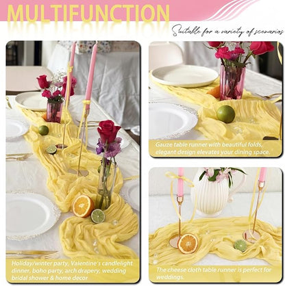 8 Pack Light Yellow Cheesecloth Table Runner 17x108 inch Rustic Gauze Table - Image 7