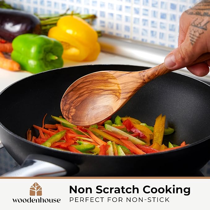 Wooden Salad Tongs for Serving, Tossing & Cooking – Sturdy Fork & Spoon - Image 5