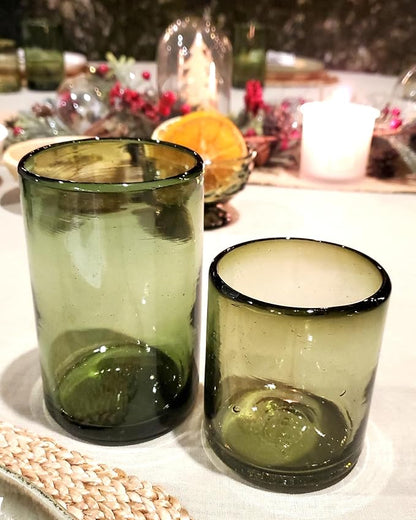 Solid Olive Green 14 oz Drinking Glasses, Recycled Glass, Toxin-Free - Image 3