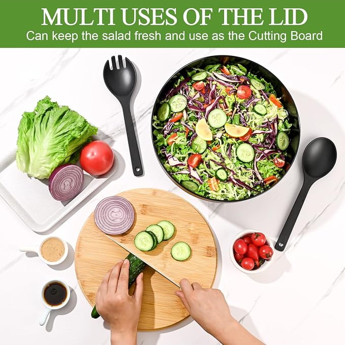 LOVYANXUE Salad Bowl with Lid, Nature Bamboo Mixing and Serving Bowl with Lid - Image 3