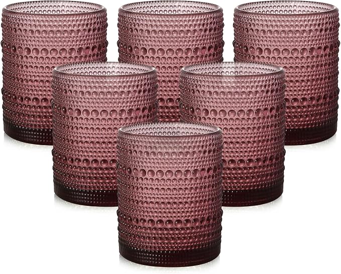 ZMOWIPDL Drinking Glasses Set of 6, 12oz Purple Hobnail Glass Cups | Vintage by ZMOWIPDL