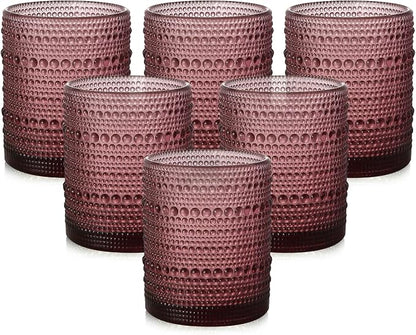 ZMOWIPDL Drinking Glasses Set of 6, 12oz Purple Hobnail Glass Cups | Vintage by ZMOWIPDL