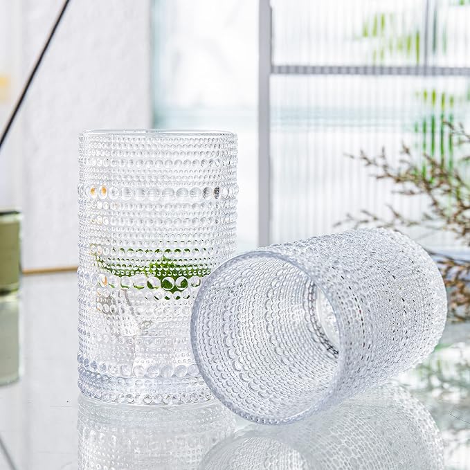 Hobnail Drinking Glasses Set of 4, Art Deco Vintage Glassware, 12 oz Tall - Image 6