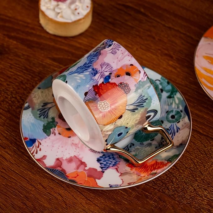 KAMMAK Tea Cups and Saucers Set of 2, Fine Bone China Coffee Cups, 569N | - Image 7