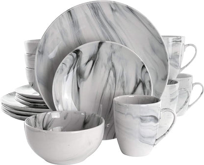 Elama Fine Marble 16 Piece Stoneware Dinnerware Set in Black and White by Elama