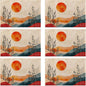 Mid Century Table Placemats Set of 6, Waterproof Linen Fabric, Non-Slip Backing & Easy Clean, Elegant Dining Table Protectors for Family and Guests(Abstract Sun)