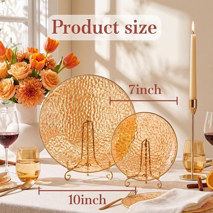 Rubtlamp 60Pcs Orange Plastic Plates, Hammered Plastic Plates Include 30 - Image 2