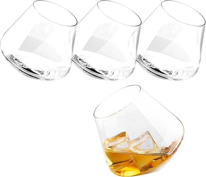 MyGift Spinning Whiskey Glasses Set of 4, Rotating Tilted Old Fashioned Bourbon - Image 5