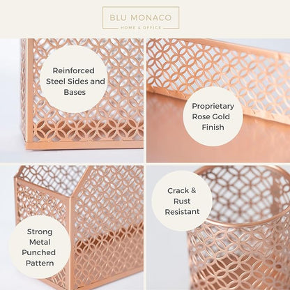 BLU MONACO | Rose Gold Desk Organizer Set | 6 Piece Metal Office Desk Organizer - Image 3
