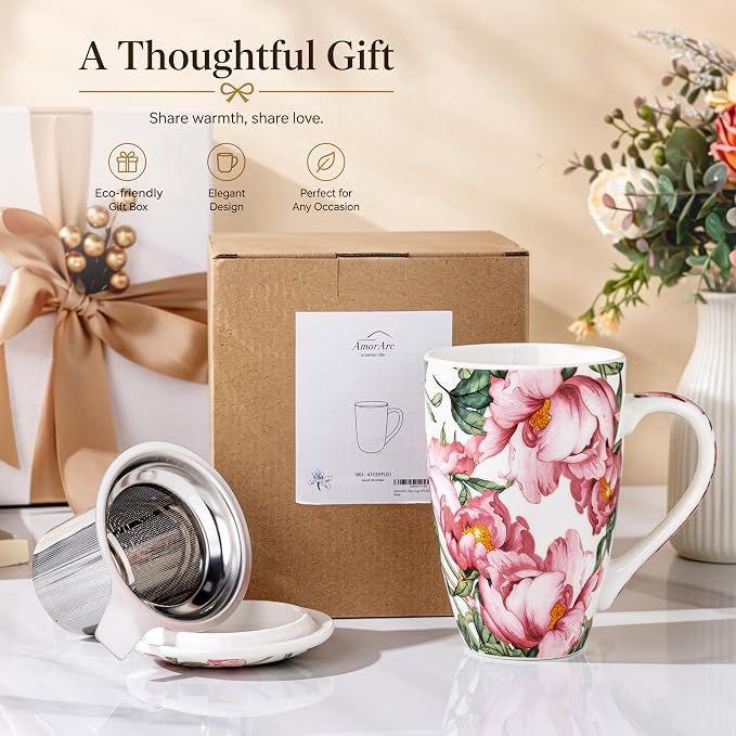 AmorArc Tea Cup With Infuser and Lid, 18oz Loose Leaf Tea Mug With Steeper | - Image 8