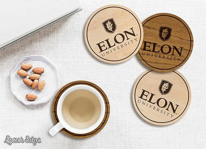 LazerEdge Elon University Phoenixes Wooden Coaster Set - Cherry Wood - Officially Licensed Product - 4-Pack