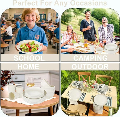 supernal 24pcs Wheat Straw Dinnerware,Unbreakable Dinner Plates Set,Microwave Dishwasher Safe,Beige Reusable Plates for Picnic,Birthday,Camping