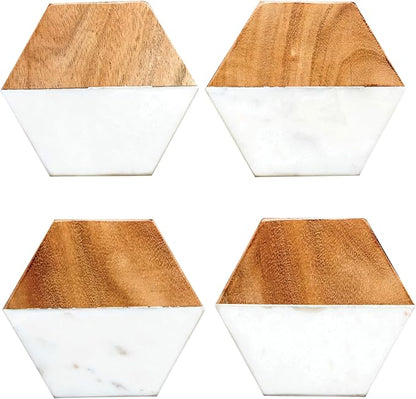 Creative Co-op Marble & Mango Wood Hexagon Coasters - Image 3