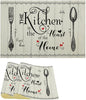 Retro Farmhouse Placemat Set, Minimal Black White Rustic Plank Art Sketch Cutlery Knife Fork Inspirational Quotes Pattern Home Decor Linen Table Mats for Dining Room Kitchen Party (17x12in) x2P